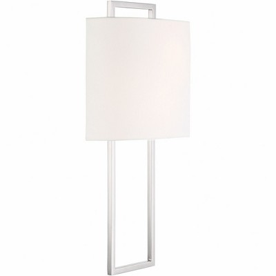 Elegant Polished Nickel 2-Light Sconce with White Silk Shade