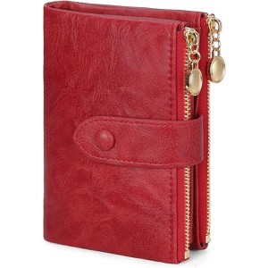 Clotth Small Wallets for Women - RFID Blocking Leather Bifold Double Zipper Wallet,Card Case Purse with 2 ID Windows - 1 of 4