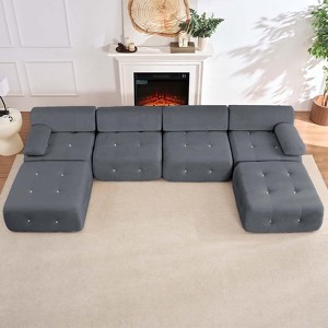 Mjkone U-Shaped Velvet Modular Sectional Sofa With free Combination Ottoman,Convertible 4-Seater Sofa with Rivet Trim - 1 of 4