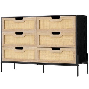 Rattan Console Table with 6-Drawer, Tall Dresser for Bedroom, Storage Dresser Organizer Units for Closet Living Room Hallway Entryway - 1 of 4