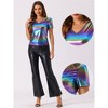 INSPIRE CHIC Women's V Neck Short Sleeve Party Clubwear Shiny Metallic Blouses - 2 of 4