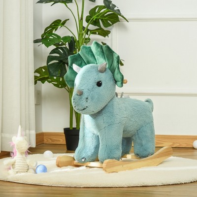 AZL1 Life Concept Rocker and Spring Horse Soft Plush Triceratops with Realistic Sounds for Toddlers Kids 36 to 72 Months, Green, 23.5"*12.25"*20.75"