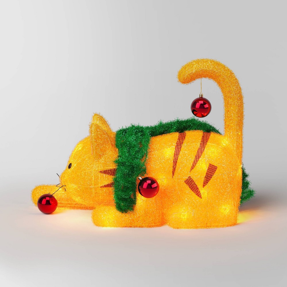 17.5" Incandescent Orange Tinsel Cat Christmas Novelty Sculpture Light Clear - Wondershop™: UL Listed, Indoor/Outdoor