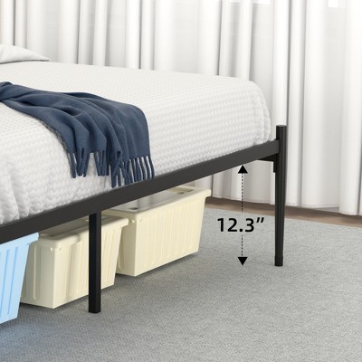 Queen Black Metal Platform Bed Frame with Headboard and Storage