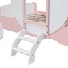 Angel Sar Twin Size Princess Carriage Bed with Crown, Wood Platform Car Bed with Stairs, Pink White - 4 of 4