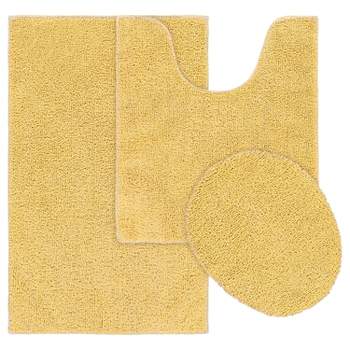 3-PC Bathroom Rug Set ROCK Yellow Printed NON-SLIP Bath Rug 17x28,  Contour Rug 17x17 and Toilet Seat Lid Cover 18x18 with Non-Skid Rubber  Back