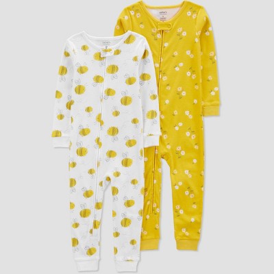 Image of Carter's Just One You®️ Toddler Girls' 2pk Bees and Floral Snug Fit Footed Pajama - Yellow/White 18M