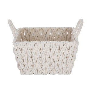 Angel Sar Medium White Woven Rope Storage Basket, Decorative Basket with Handles, 14.3x11x9 Inch - 1 of 4
