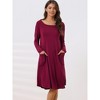 cheibear Womens Casual Round Neck Maternity Long Sleeve Loungewear Dress with Pockets - 2 of 4