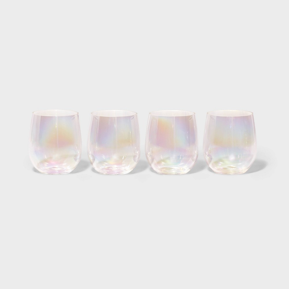 Photos - Glass 14oz 4pk Stemless Wine Glasses Iridescent - Sun Squad™