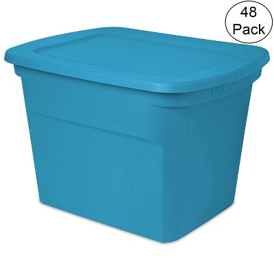 Sterilite 18 Gallon Plastic Container Storage Tote Box, Blue Aquarium (48 Pack)