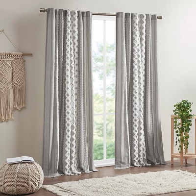 Grungis 50x108 Inch Cotton Printed Curtain Panels with Chenille Stripe and Lining for Living Room,Bedroom