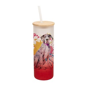 100 North 25 Ounce Frosted Glass Gradient Travel Tumbler With Straw & Wooden Lid, Great Dane Dog Paint Splatter Red - 1 of 4