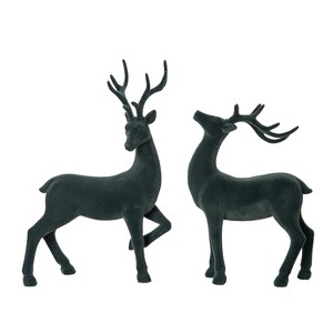 Transpac Large Flocked Reindeer Figurine Set of 2 Christmas Home Decorations - 1 of 1