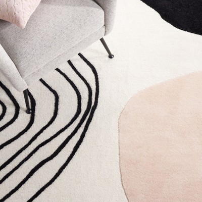 Ivory and Blush Hand-Tufted Wool Abstract Area Rug