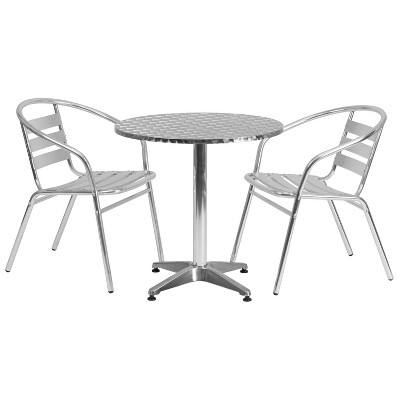 Flash Furniture 27.5'' Round Aluminum Indoor-Outdoor Table Set with 2 Slat Back Chairs