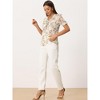INSPIRE CHIC Women's Ruffle V Neck Puff Short Sleeve Floral Blouse - 4 of 4