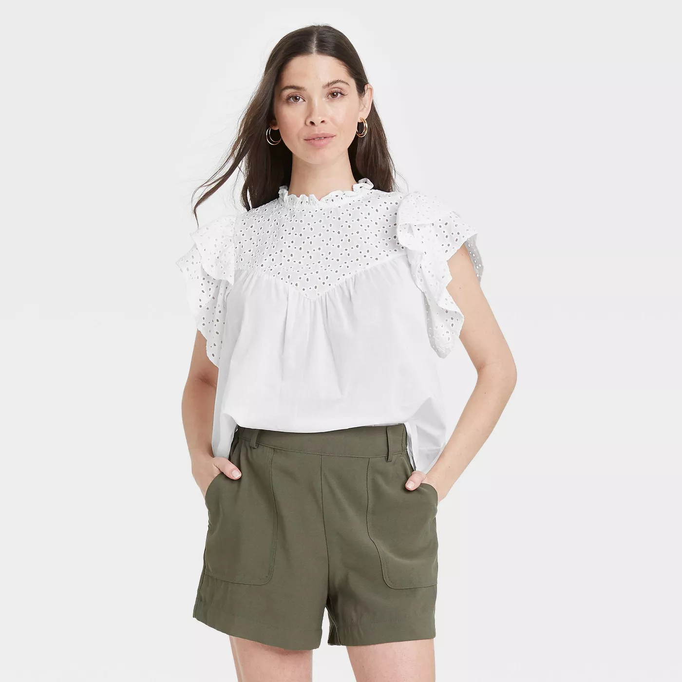 Women's Flutter Short Sleeve Eyelet Top - A New Day Target