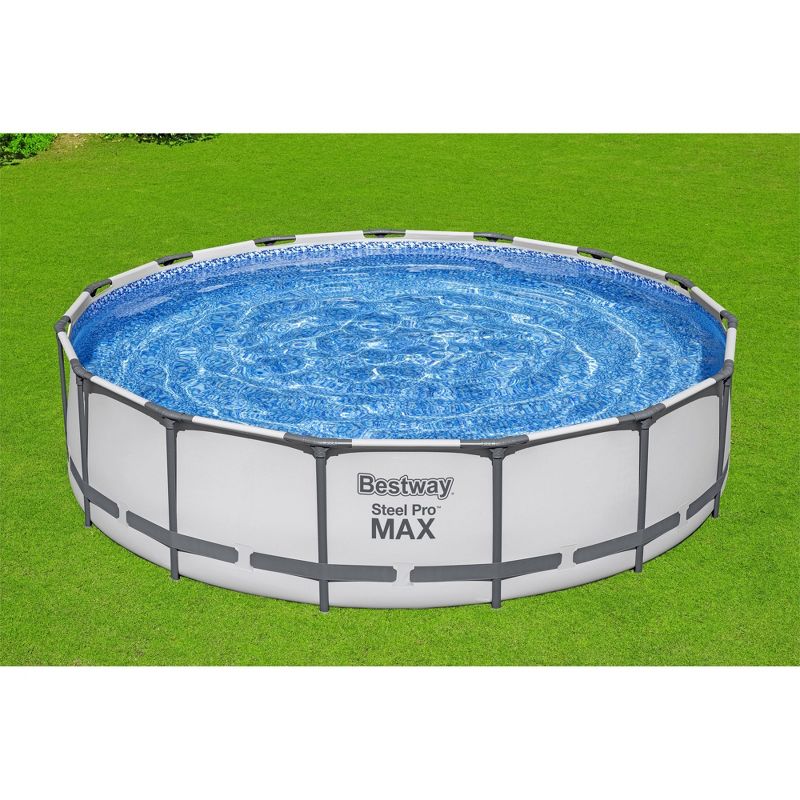 Bestway Steel Pro MAX 15'x42" Round Metal Frame Above Ground Outdoor Swimming Pool with 1,000 Filter Pump, Ladder, and Cover, 4 of 8