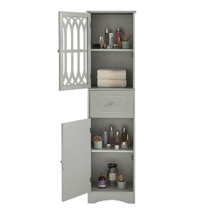 TiramisuBest Tall Bathroom Cabinet, Freestanding Storage Cabinet with Drawer and Doors, MDF Board, Acrylic Door, Adjustable Shelf, Grey - 1 of 4