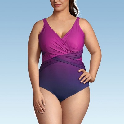 Lands' End Women's Slender Suit Wrap One Piece Swimsuit