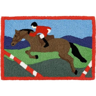 Jellybean Hunter Jumper Doormat – 20"x30" Washable Accent Mat with Horse Riding Design for Entryway or Patio