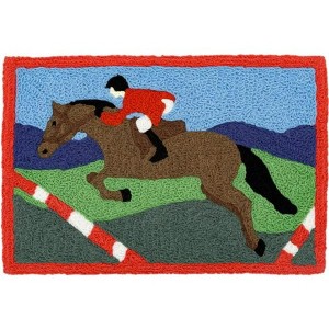 Jellybean Hunter Jumper Doormat – 20"x30" Washable Accent Mat with Horse Riding Design for Entryway or Patio - 1 of 3