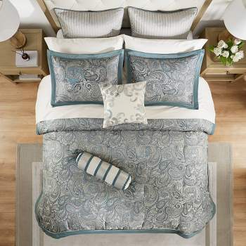 Laura Ashley Charlotte Cotton Reversible Blue Comforter Set - On Sale - Bed  Bath & Beyond - 10628825
