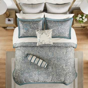 Madison Park 24pc Queen Isabella Room In A Bag Teal: Polyester Paisley Bedding Ensemble With Faux Silk Window Treatments : Target Madison Park 24pc Queen Isabella Room In A Bag Teal: Polyester Paisley Bedding Ensemble With Faux Silk Window Treatments : Target