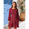Seta T Women's Fall Round Neck Long Sleeve Waist Tie Ruffle Mini Swing Skater Dress - 3 of 4