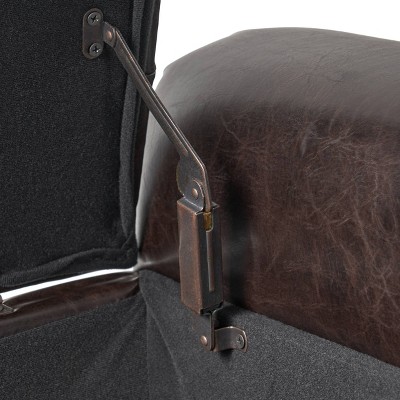 Brown Tufted Faux Leather Storage Ottoman Bench with Armrests
