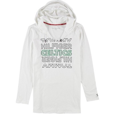 Tommy Hilfiger Womens Boston Celtics Hoodie Sweatshirt, White, Small