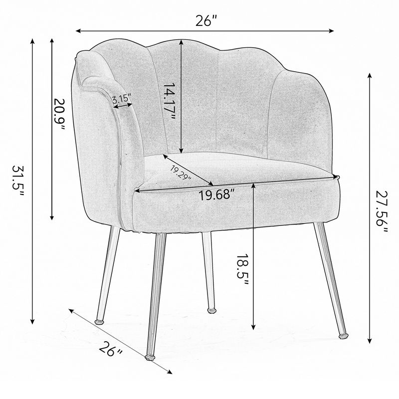 Modern Shell Shape Armchair Accent Chair With Gold Legs-ModernLuxe, 3 of 13