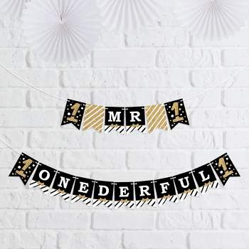 Big Dot of Happiness 1st Birthday Little Mr. Onederful - Boy First Birthday Party Mini Pennant Banner - Mr. Onederful