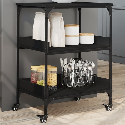 vidaXL Kitchen Trolley Black 23.6 in.x16.1 in.x31.7 in. Engineered Wood
