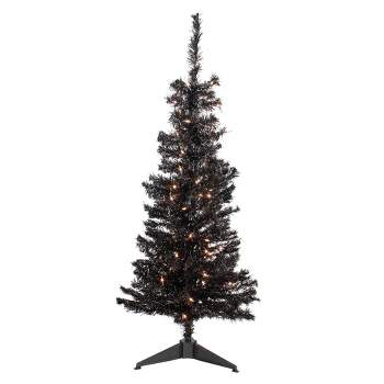 Northlight 4' Pre-Lit Black Artificial Tinsel Christmas Tree, Clear Lights