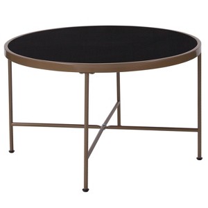 Merrick Lane Tempered Glass Coffee Table in Black with Matte Gold Round Metal Frame - 1 of 4