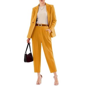 EXLURA Women's Business Blazer and High Elastic Waist Pant Suit Set Loose Fit Casual Fall Winter 2 Piece Suits for Work - 1 of 4