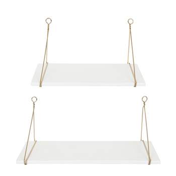 24" x 9.8" 2pc Vista Wood and Metal Shelf Set White/Gold - Kate & Laurel All Things Home