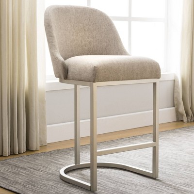 Oatmeal Linen Barrelback Counter Stools with Metal Base, Set of 2