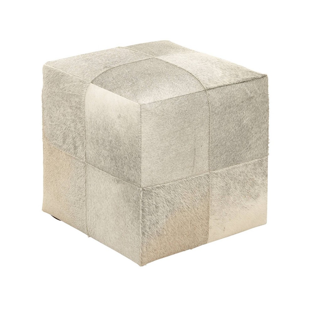 Photos - Pouffe / Bench Contemporary Square Cowhide Leather Stool Ottoman Natural Gray - Olivia &