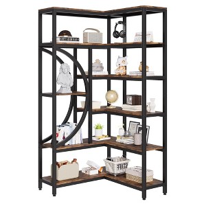Industrial Corner Bookshelf with 6 Tier, L-Shaped Modern Bookcase, Large Corner Storage Rack - 1 of 4