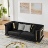 89" Velvet 3-Seater Luxury Sofa with Gold Stainless Steel Trims and Embroidered Texture, Mid Century Modern Victorian Tufted Couch - 4 of 4