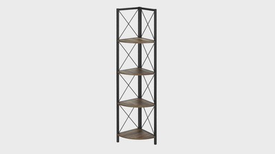 Black Metal and Brown Laminate Corner 4-Tier Bookshelf