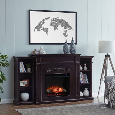 Canterbury Touch Panel Electric Fireplace with Bookcases Espresso - Aiden Lane