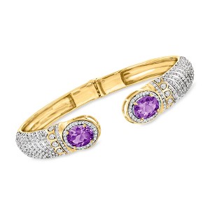 Ross-Simons 3.70 ct. t.w. Amethyst and 2.00 ct. t.w. White Topaz Cuff Bracelet in 18kt Gold Over Sterling - 1 of 4