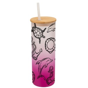 Elanze Designs Ocean Life Sea Turtle Dolphin Sailboat Wrap-Around Design 25 Ounce Frosted Gradient Glass On-The-Go Coffee Travel Skinny Tumbler Mug - 1 of 1
