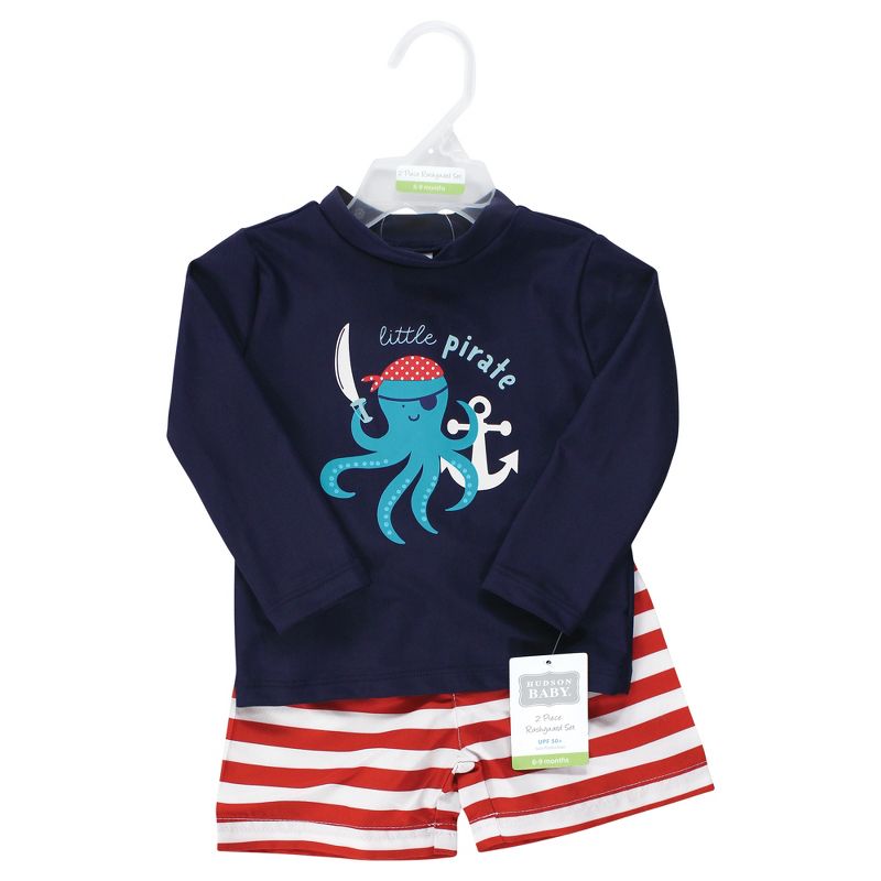 Hudson Baby Boys Swim Rashguard Set, Pirate Octopus, 2 of 5
