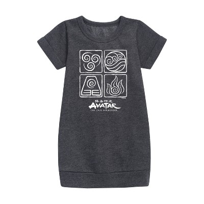 - Avatar: The Last Airbender - Four Elements Inverse Graphic Short Sleeve Fleece Dress