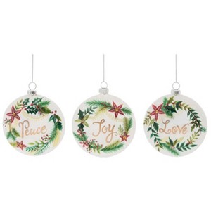 Transpac Glass Love/Joy/Peace Wreath Ornament Set of 3 Christmas Home Decorations - 1 of 1